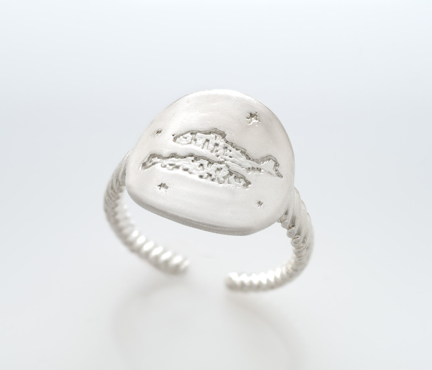 Stacked from 10 images. Method=A (R=8,S=4) Zodiac Signet Ring “Pisces” (Fish) - Image 1